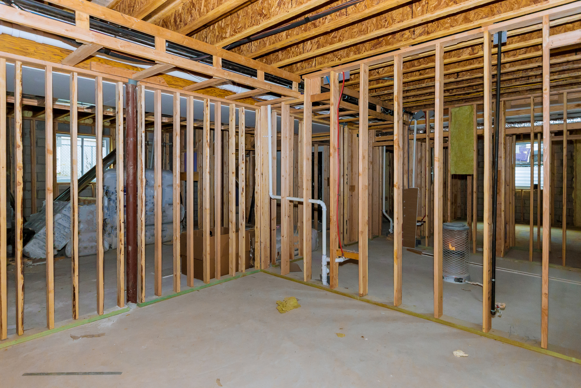 Framework of Unfinished Basement at New House Under Construction