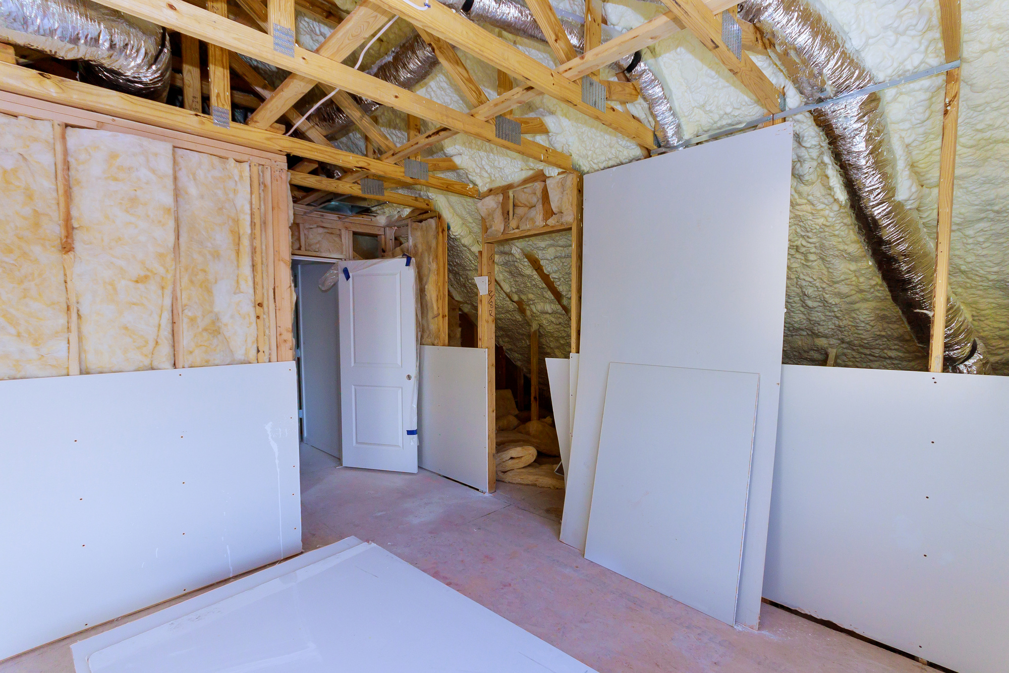 Plasterboard Drywall Installation of House Building 