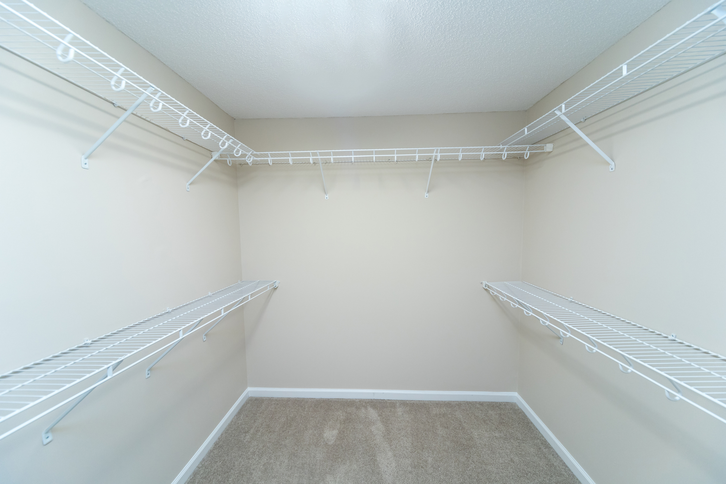 Empty wire shelving storage in an empty closet